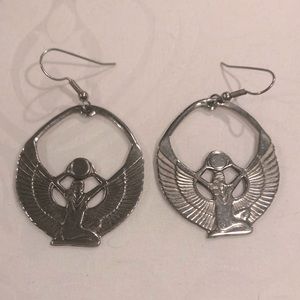 Silver Egyptian goddess dangle earrings